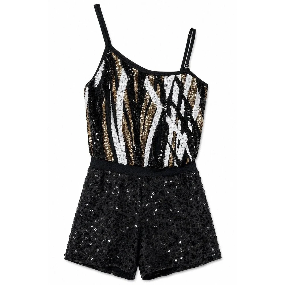 Costume Gallery Youth Girl’s Asymmetrical Sequin Shorts Dance Outfit Size Large